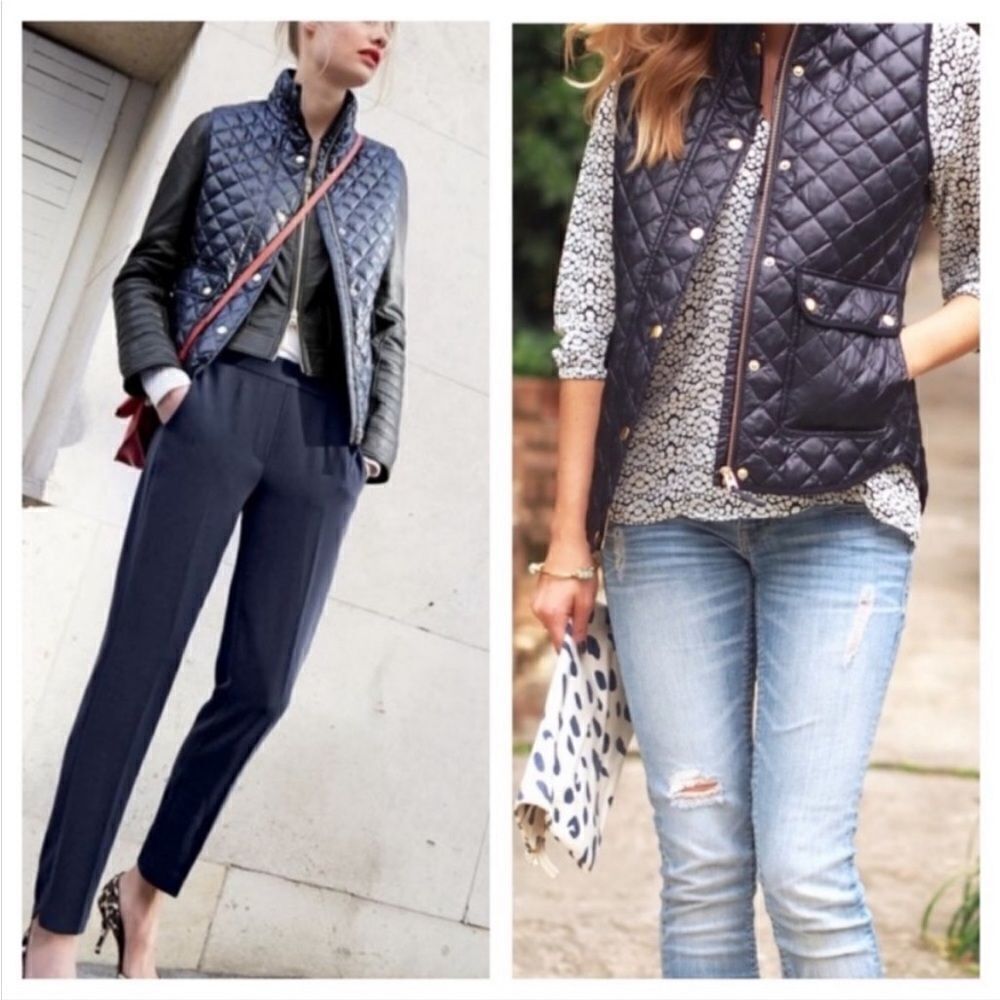 J. Crew Shiny Puffer Quilted Zipper
Vest, Down filled Navy Blue, sz XS